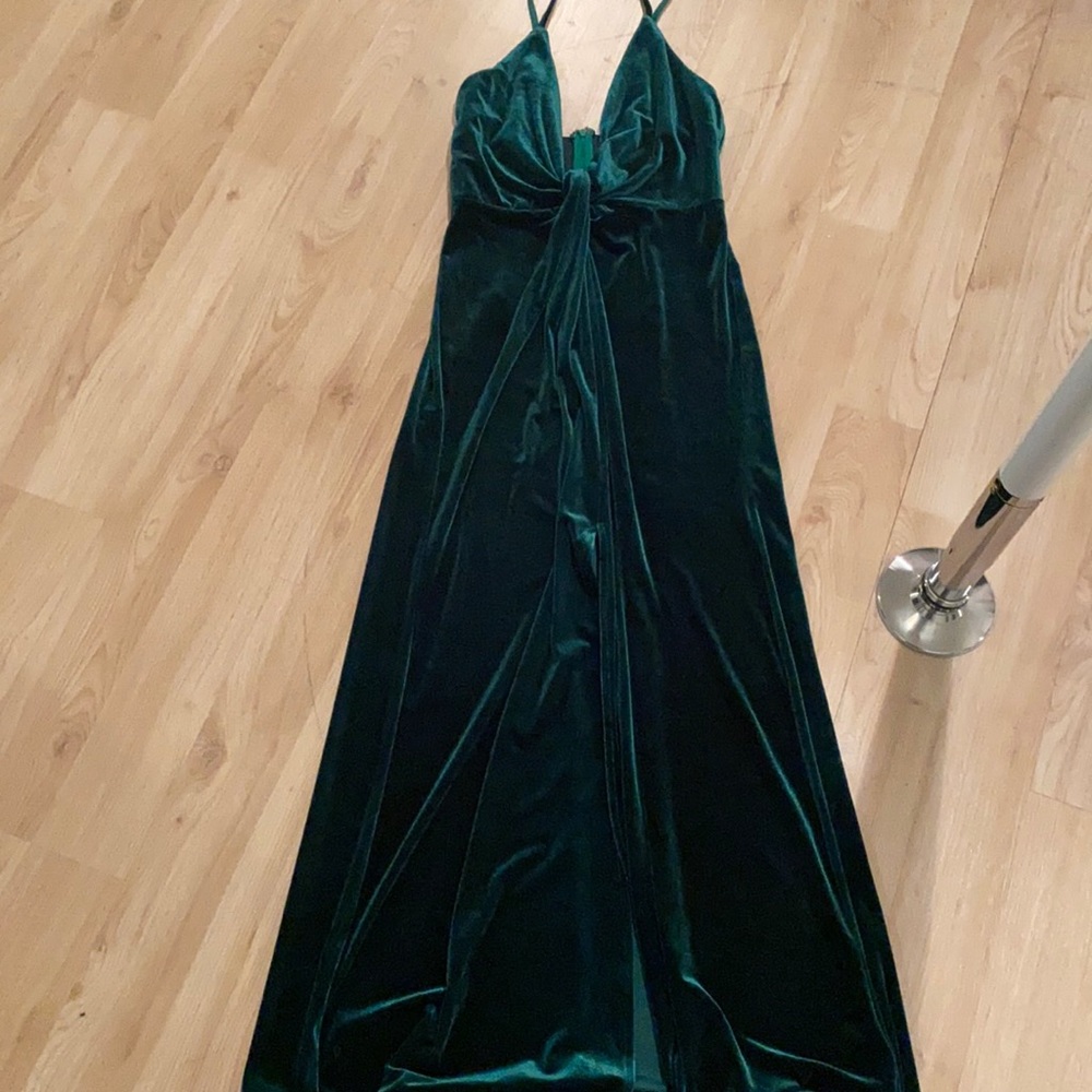 Velvet dark green maxi dress